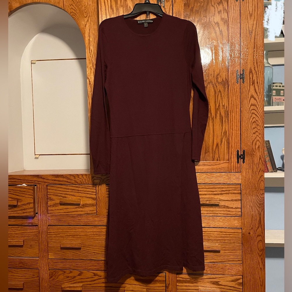 Ralph Lauren cashmere long sleeve sweater dress size L burgundy maroon